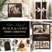 Modern Elegant Black & Gold Merry Christmas