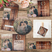 Rustic wood watercolor leaves photo wedding