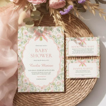 Vintage Floral Pink Bow Baby Shower