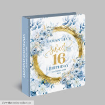 Dusty Blue Gold Sweet Sixteen Ring Binders 10-16