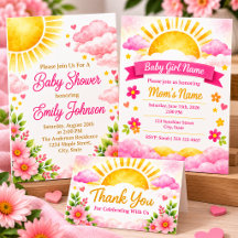 Watercolor Sunshine Baby Girl Shower Set