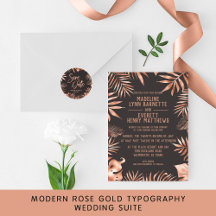 Rose Gold Tropical Leaves on Gray Wedding Suite