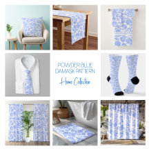 Power Blue and White Vintage Damask Pattern