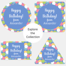 Happy birthday stickers colorful blue