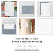 Modern Dusty Blue Script Botanical Wedding