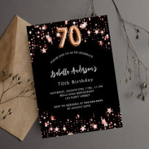 70th Birthday - Black and rose gold stars