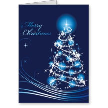 Blue Swirls Christmas Tree Christmas Card Set