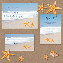 Starfish pair beach wedding invitations collection