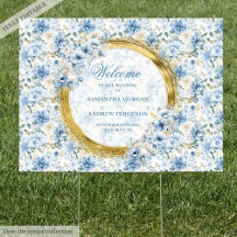 Boho Dusty Blue Flowers Gold Wedding Welcome 192W