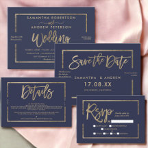 Chic gold typography navy blue chic wedding 