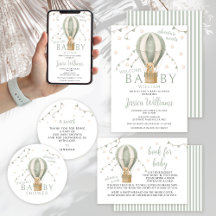 Sage Green Air Balloon Teddy Bear Baby Boy Shower