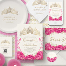 Hot Pink Princess Tiara Crown Quinceañera