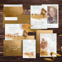 Watercolor Landscape Wedding Autumn Gold