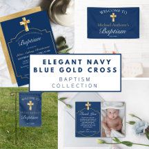 MODERN DARK BLUE GOLD CROSS BAPTISM