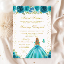 Teal Floral Princess Birthday