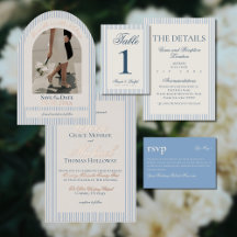 Elegant Old Money Script Thin Stripe Wedding Suite