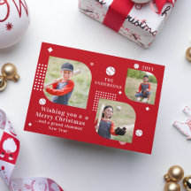 Merry Christmas Baseball Sport Photo Family Name