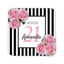 21st birthday party - black white stripes florals 