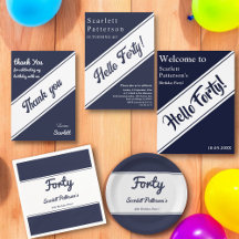 Elegant Navy Blue White Modern Chic Birthday