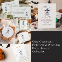 Cute Ghost with Pink Bow & Witch Hat Baby Shower