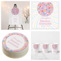 Retro Groovy Pink Disco Ball 70s 80s Bridal Shower