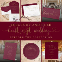Burgundy and Gold Script Hearts Wedding Suite