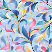 Pastel Leafy Floral Scroll Pattern