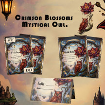Crimson Blossoms & Mystical Owl.