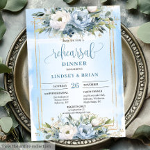 Dusty Blue White Gold Floral Rehearsal Dinner 210W