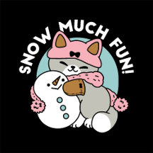Cute Cat in Snow Gear with Snowman Art