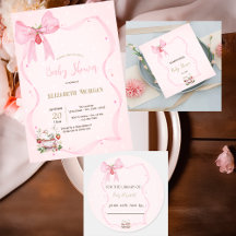 Strawberry,Goose,Bow Frame Dots Baby Shower