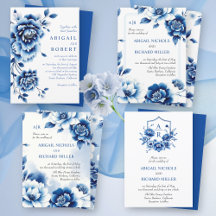 Blue floral Chinoiserie wedding invitations   