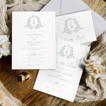 Sage Green Monogram Crest Floral Elegant Wedding