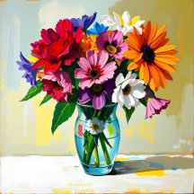 Beautiful Impasto Style Vase of Flowers