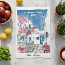 Mykonos Greece Travel Drawing
