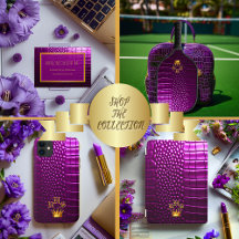 Chic Vivid Purple Monogrammed Faux Crocodile 