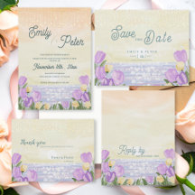 Pastel Beach Sunset Watercolor Wedding Stationery
