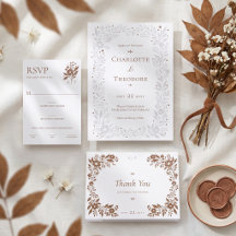Elegant Floral Leaf Frame Letterpress Wedding
