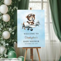 Teddy Bear Pilot Aviator Welcome Sign Poster #113B