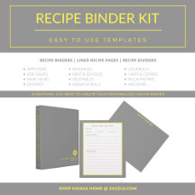 Recipe Binder Kit   Simple Modern Gray & Yellow