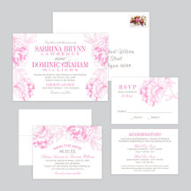 Elegant Fuchsia Pink Gray Floral Peony Wedding