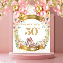 Blush Pink Gold Glitter Floral 50th Birthday #9F