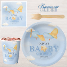 Blue & Gold Airplane Clouds and Stars Baby Shower 