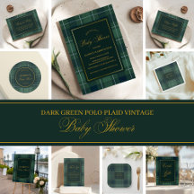 Dark Green Tartan Polo Plaid Vintage Baby Shower