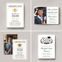Elegant White College Graduation Announcements