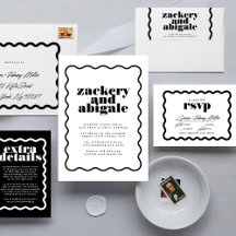 Wavy Bold Scalloped Border Black White Wedding