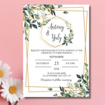 Botanical green leaves watercolor wedding template