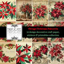 Vintage Christmas Poinsettia Scrapbooking Supplies
