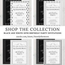 black and white 50th birthday party invitations