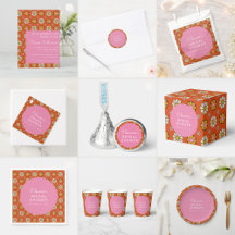Groovy Retro 60s Flowers Orange Pink Bridal Shower